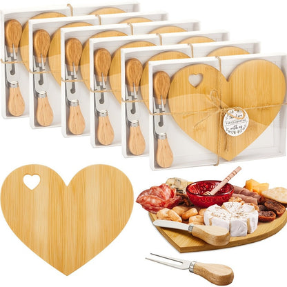 Mini Heart Charcuterie Board Set 6/12 Pack – Wood Cheese Board with Knives Bridal Shower Favor Thank You Gift Box for Wedding Birthday Valentine Christmas Party Guest Bamboo Acacia