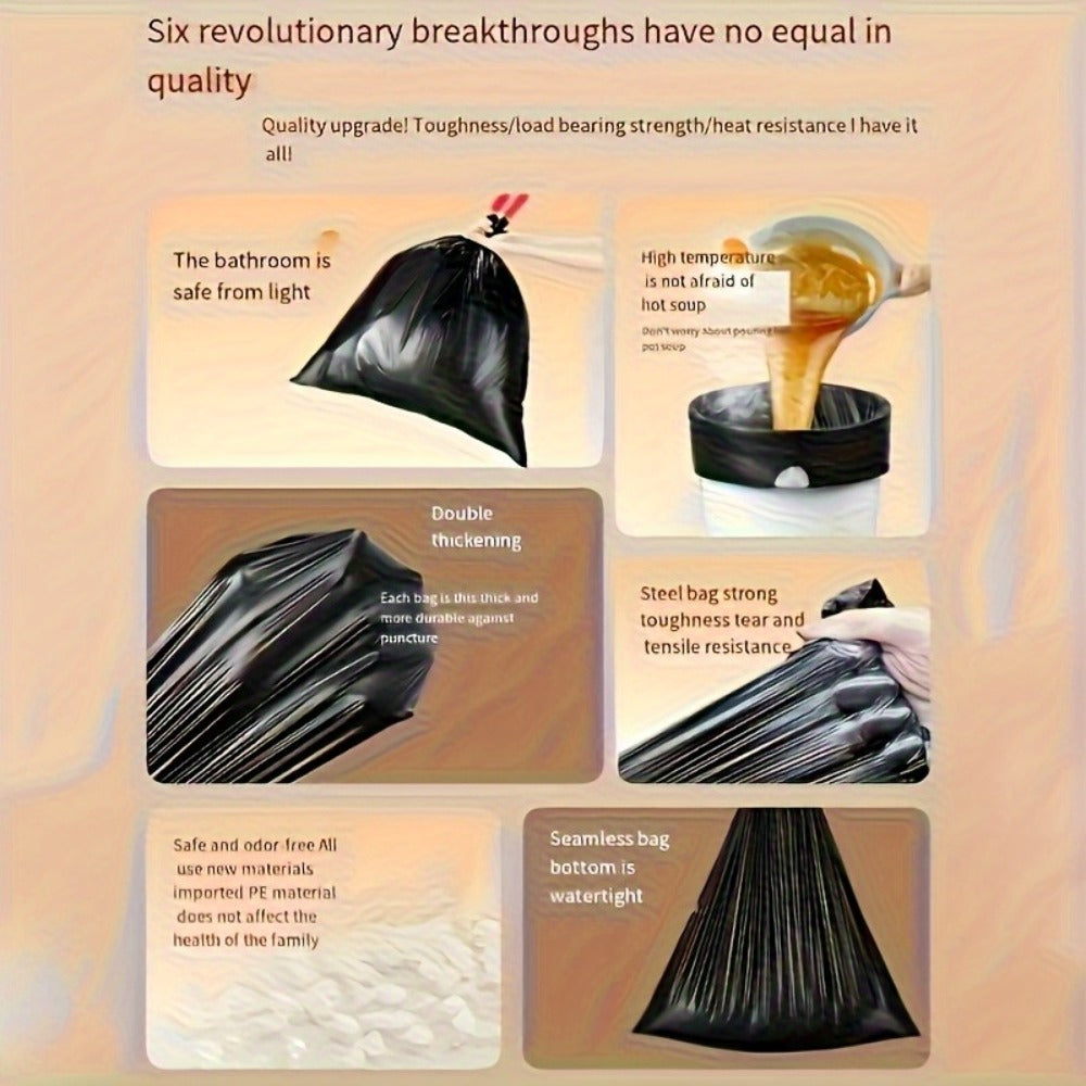 Black Trash Bags with Red Tie Handles, 100-Count Pack in Five Rolls of 20 and 45 x 50cm Size