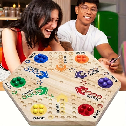 Fast Track Board Game Double-Sided Wooden Pinball Set – 6 Colored Balls, 24 Pinballs & 6 Dice, Family Game Night for 4-6 Players, Kids & Adults Classic Strategy Game