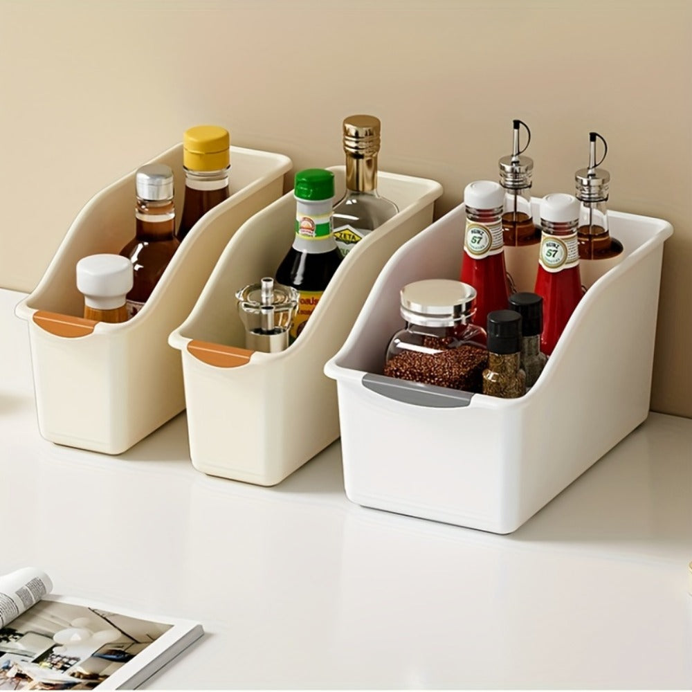 Two-Piece Open-Top Plastic Storage Bin Set with Curved Fronts and Random Color Selection for Cabinets