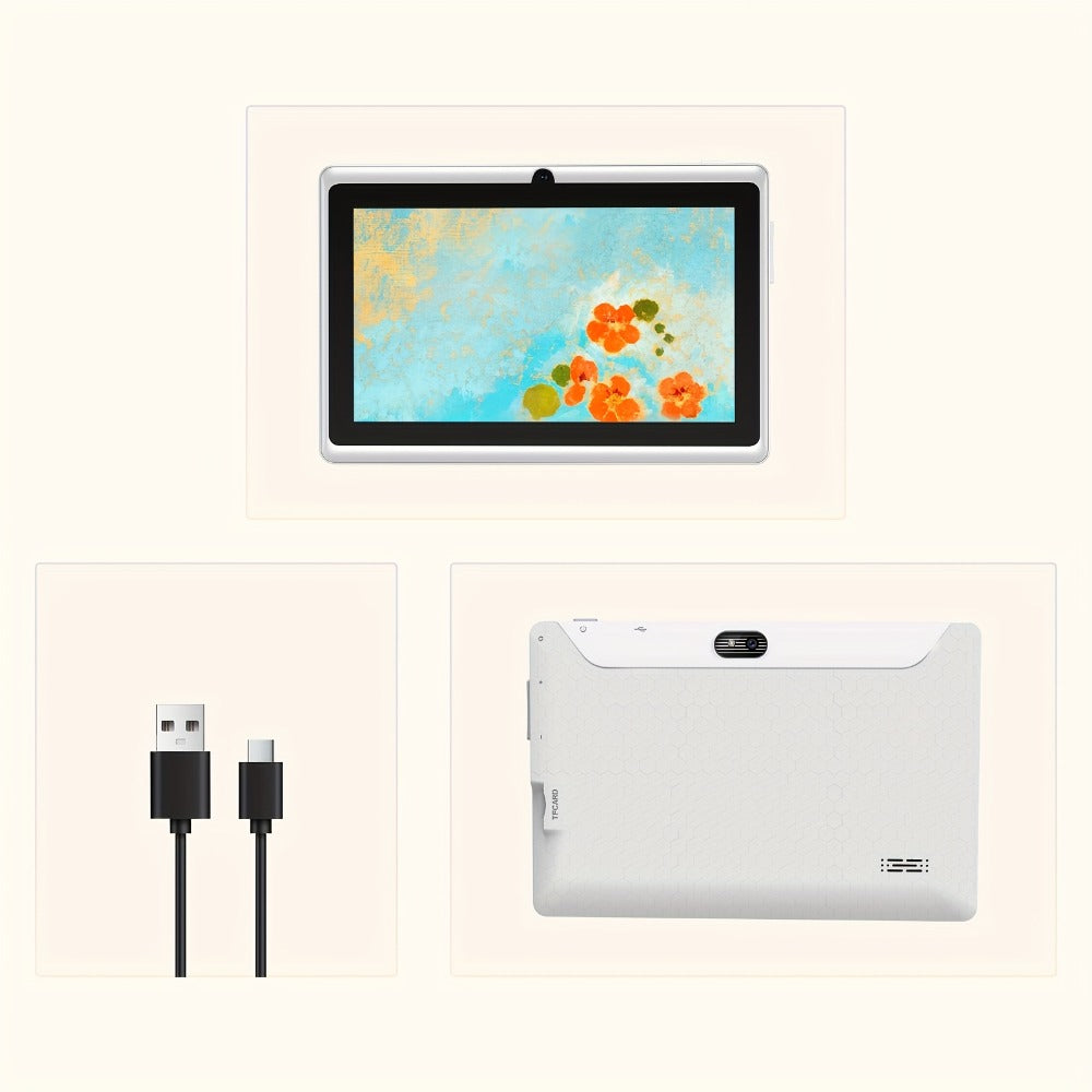 7 Inch Android Tablet 6GB RAM 32GB ROM Quad-Core HD IPS Display Stereo Speakers Dual Camera WiFi Lightweight Portable Compact Tablet for Work Travel Entertainment White