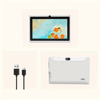 7 Inch Android Tablet 6GB RAM 32GB ROM Quad-Core HD IPS Display Stereo Speakers Dual Camera WiFi Lightweight Portable Compact Tablet for Work Travel Entertainment White