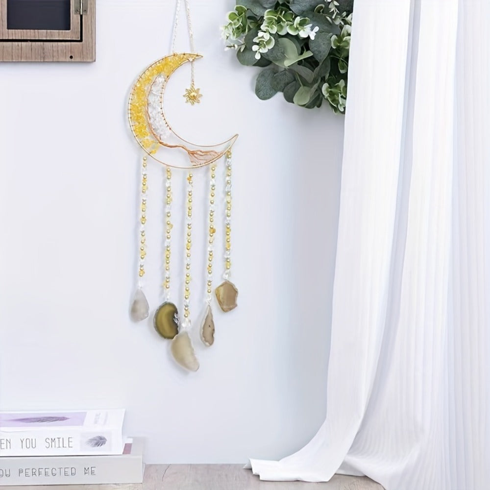 Dreamcatcher Moon Suncatcher Wall Hanging – Handmade Boho Wind Chime Pendant for Indoor Outdoor Garden, Courtyard & Party Decor – Christmas & Birthday Gift