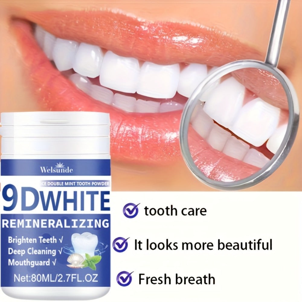 Teeth Whitening Tooth Powder 3-Pack – 9D White Deep Cleaning Dental Powder with Fresh Mint Flavor, 80ml Each, Removes Stains, Freshens Breath, Travel-Friendly Daily Dentifrice for Women and Men