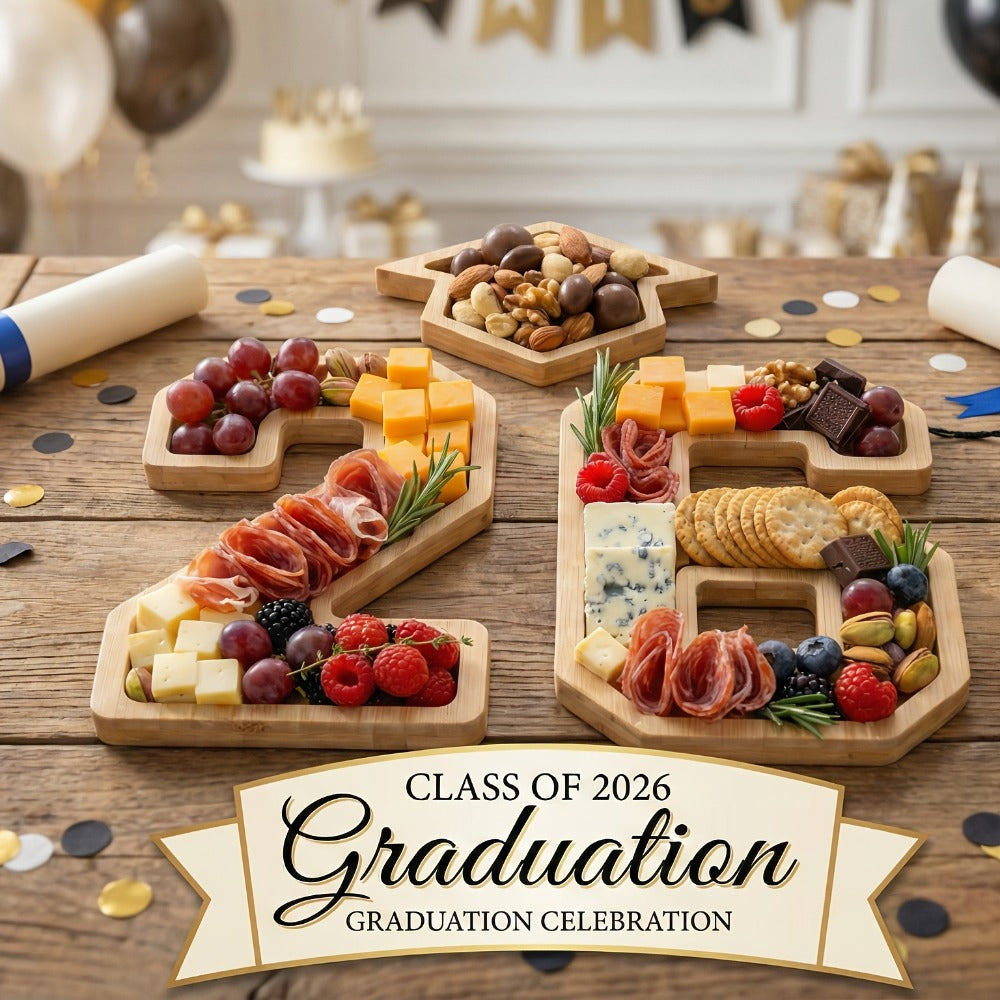 Party Decorations Class of 2026 Fillable Number 26 Serving Trays with Graduation Cap Accent
