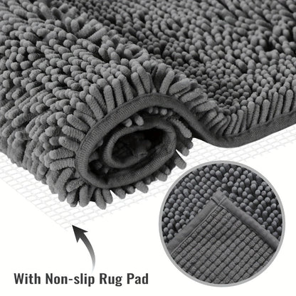 Chenille Bath Rug Extra Thick Soft Absorbent Non-Slip Bathroom Mat Machine Washable, Multiple Sizes & Colors