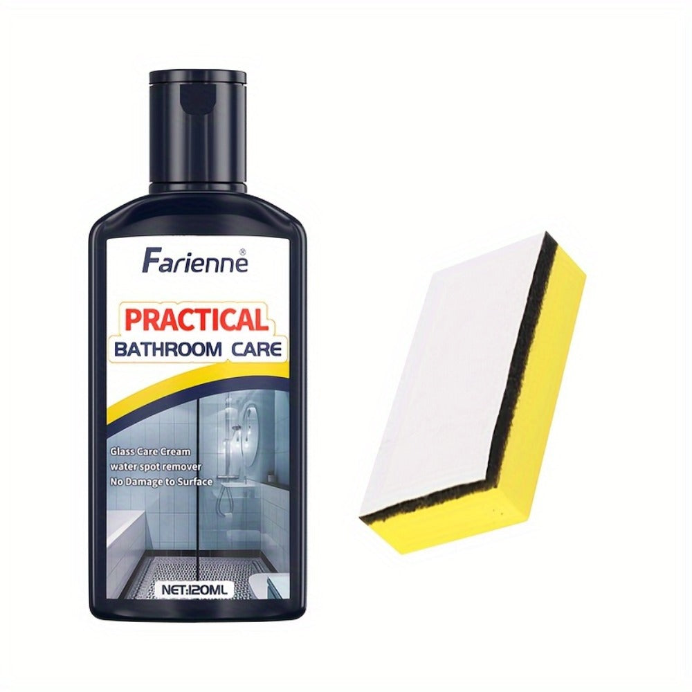 Bathroom Glass Restoration Paste 120g – Removes Water Stains, Soap Scum & Hard Water Deposits from Shower Doors, Tiles & Metal Surfaces, Restores Clarity & Bright Finish, Includes Free Sponge