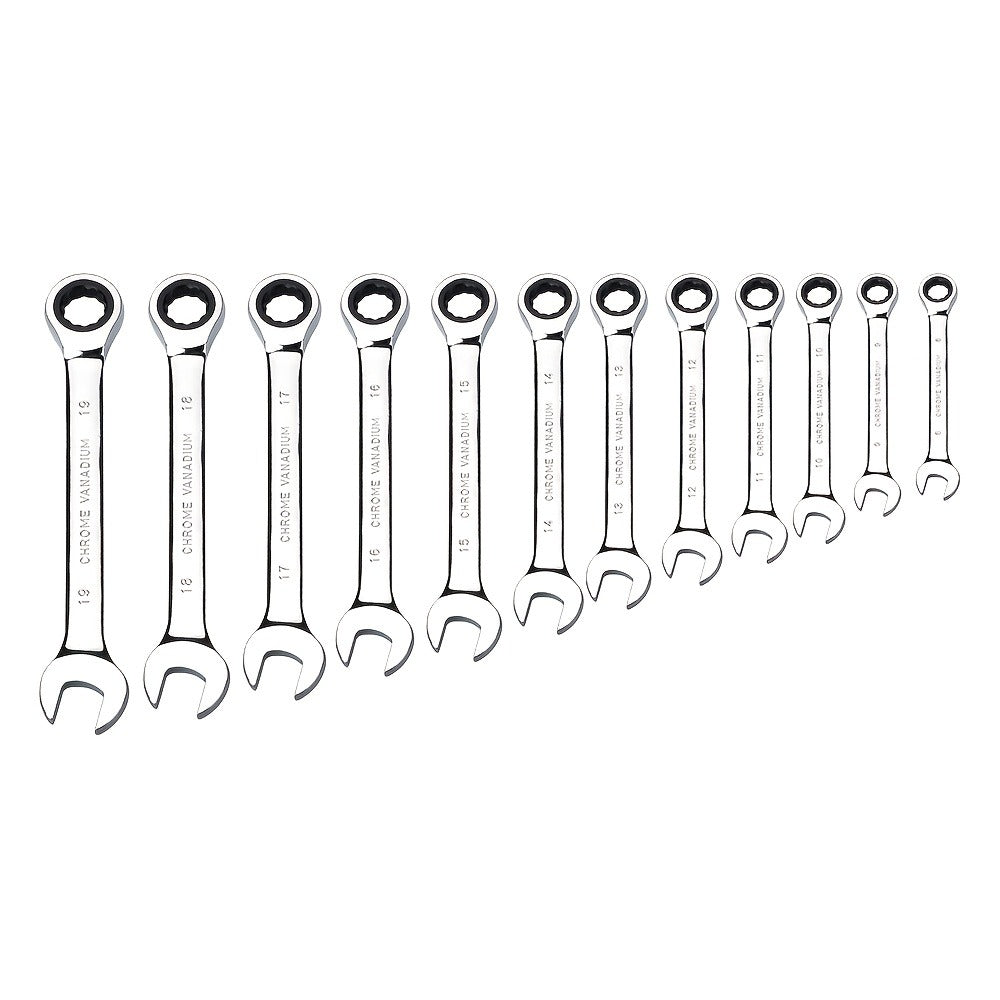 Twenty-Two-Piece SAE and Metric Combination Ratcheting Wrench Set with Storage Bag for Workshop Use