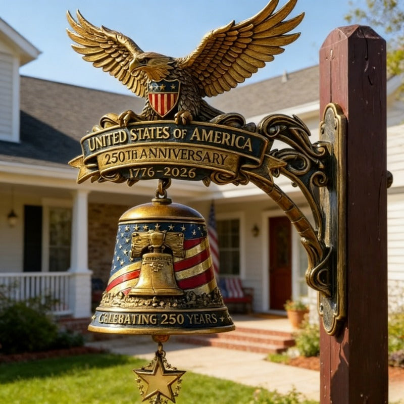 Patriotic Eagle Wind Chime with Bell, Wall Bracket and 1776–2026 Anniversary-Style Metal Design