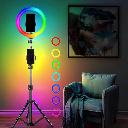 LED Ring Light 10/12 Inch with Tripod Stand & Phone Holder – 3 Color Modes, 12 Brightness Levels, USB Powered Selfie Light for Makeup, Photography, Video & Streaming