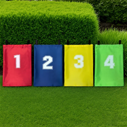 Four Numbered Sack Race Bags in Red, Blue, Yellow and Green with 65 x 46cm Pictured Size for Lawns