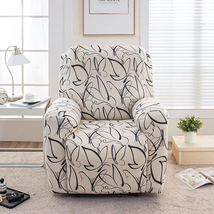 Recliner Slipcover Set, Four-Piece Polyester-Spandex Cover with Side Pocket in Ten Printed Options