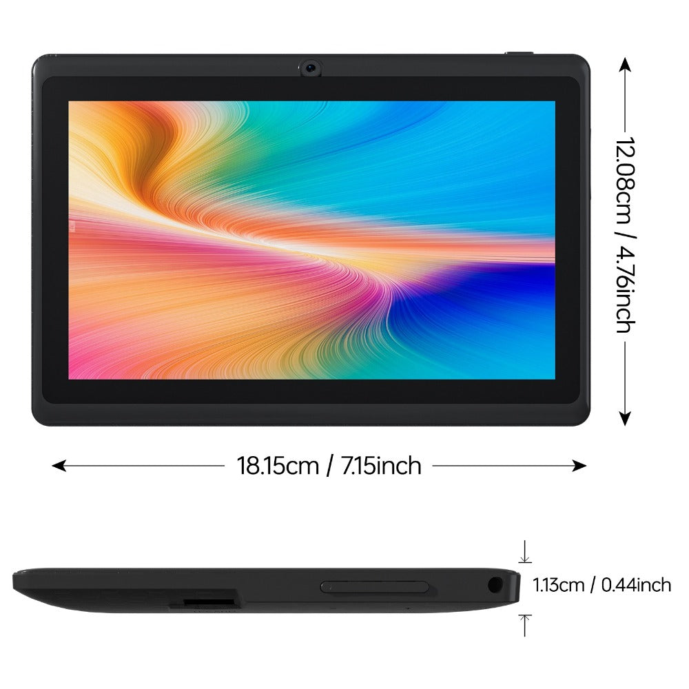 7 Inch Android 12 Tablet, 4GB RAM 32GB ROM, Quad-Core IPS HD Display, 4000mAh Battery, 2MP+5MP Dual Camera, Type-C Charging – Compact Portable Tablet for Kids & Adults, Black