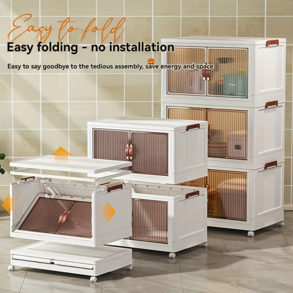 Storage Cabinet 49cm Foldable Rolling Organizer with Translucent Doors and Two to Five Layers