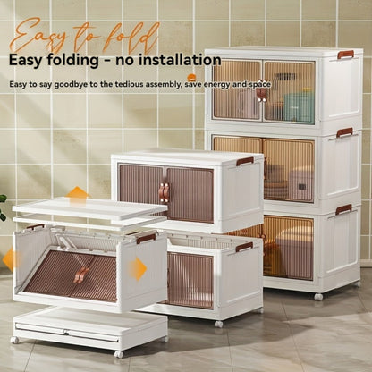 Storage Cabinet 49cm Foldable Rolling Organizer with Translucent Doors and Two to Five Layers