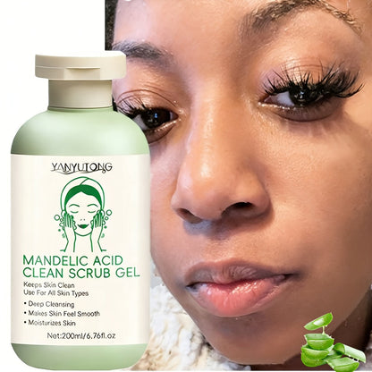 Mandelic Acid Facial Exfoliating Gel in a 200ml Green Pump Bottle for Face and Body Rinse-Off Use