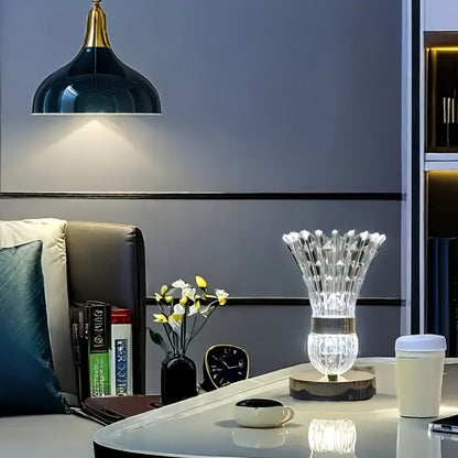 Table Lamp with Crystal Vase Shade, Touch Dimming, USB Rechargeable Power and One or Two-Lamp Options