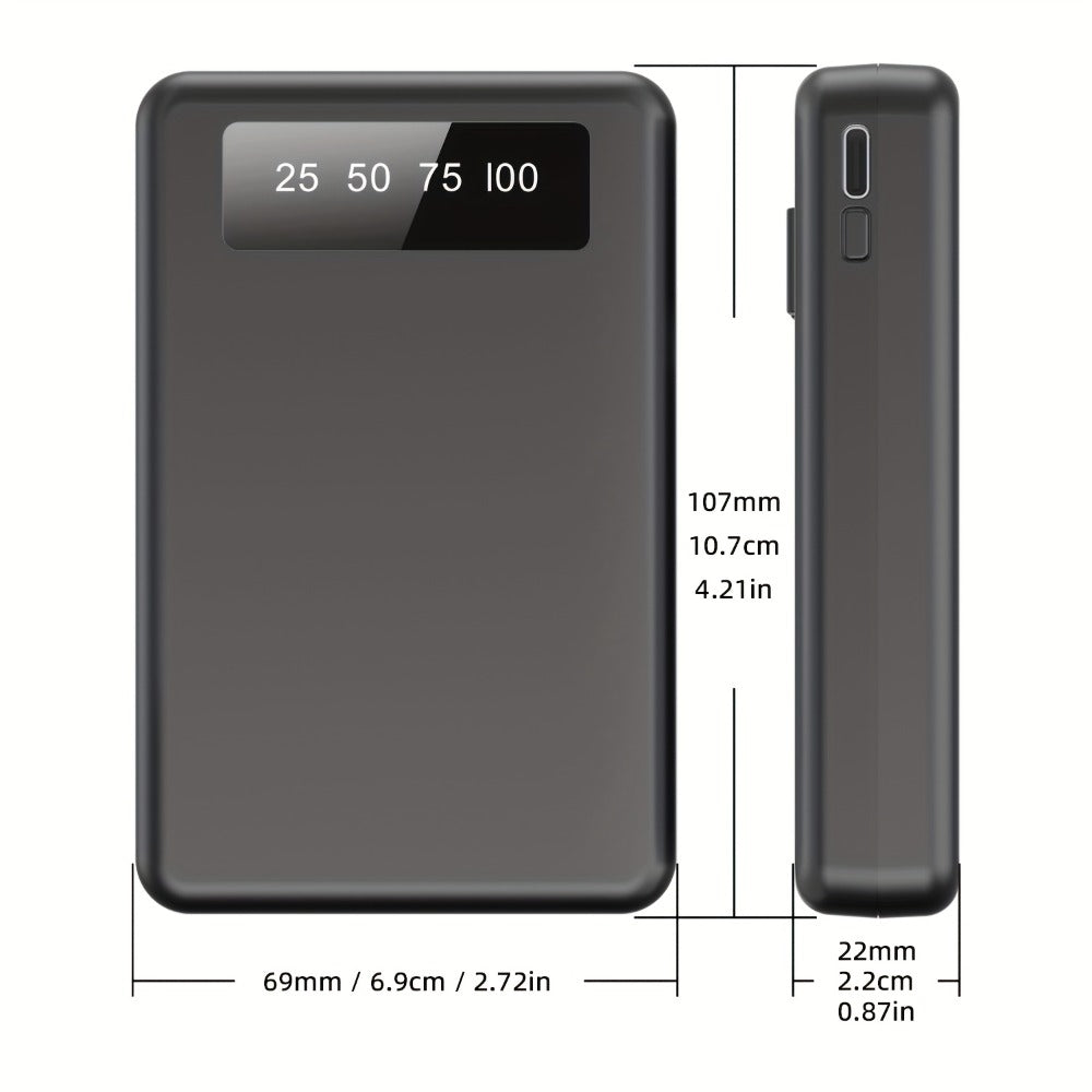 Slim Power Bank 5000mAh / 10000mAh with Built-in USB-C Cable, Charges 4 Devices Simultaneously, LED Indicator – Ultra-Compact Portable Charger for iPhone, Android, Travel, Everyday Carry