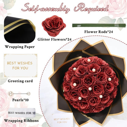 Artificial Flash Rose Bouquet 24/36 Pcs – Simulation Shiny Fake Roses for Wedding, Engagement, Anniversary & Holiday Decorations, Multiple Colors