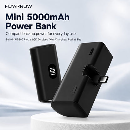 Mini Power Bank 5000mAh USB-C Foldable Plug Built-in Cable 10W Fast Charge LED Display Compact Portable Charger for iPhone 15 16 17 Samsung Android – Black White Pink Purple Green (1pc/2pcs)