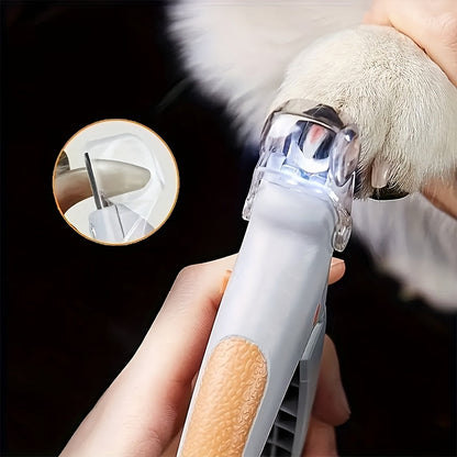 LED Pet Nail Clipper Set, Two Orange-and-Gray Hand Tools with Built-In Lights and Non-Slip Handles