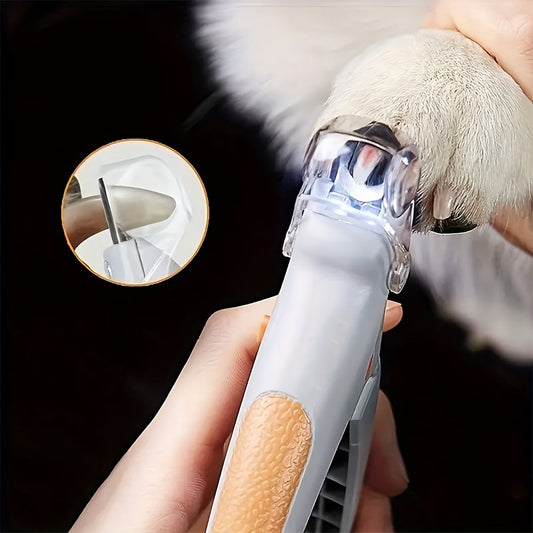 LED Pet Nail Clipper Set, Two Orange-and-Gray Hand Tools with Built-In Lights and Non-Slip Handles