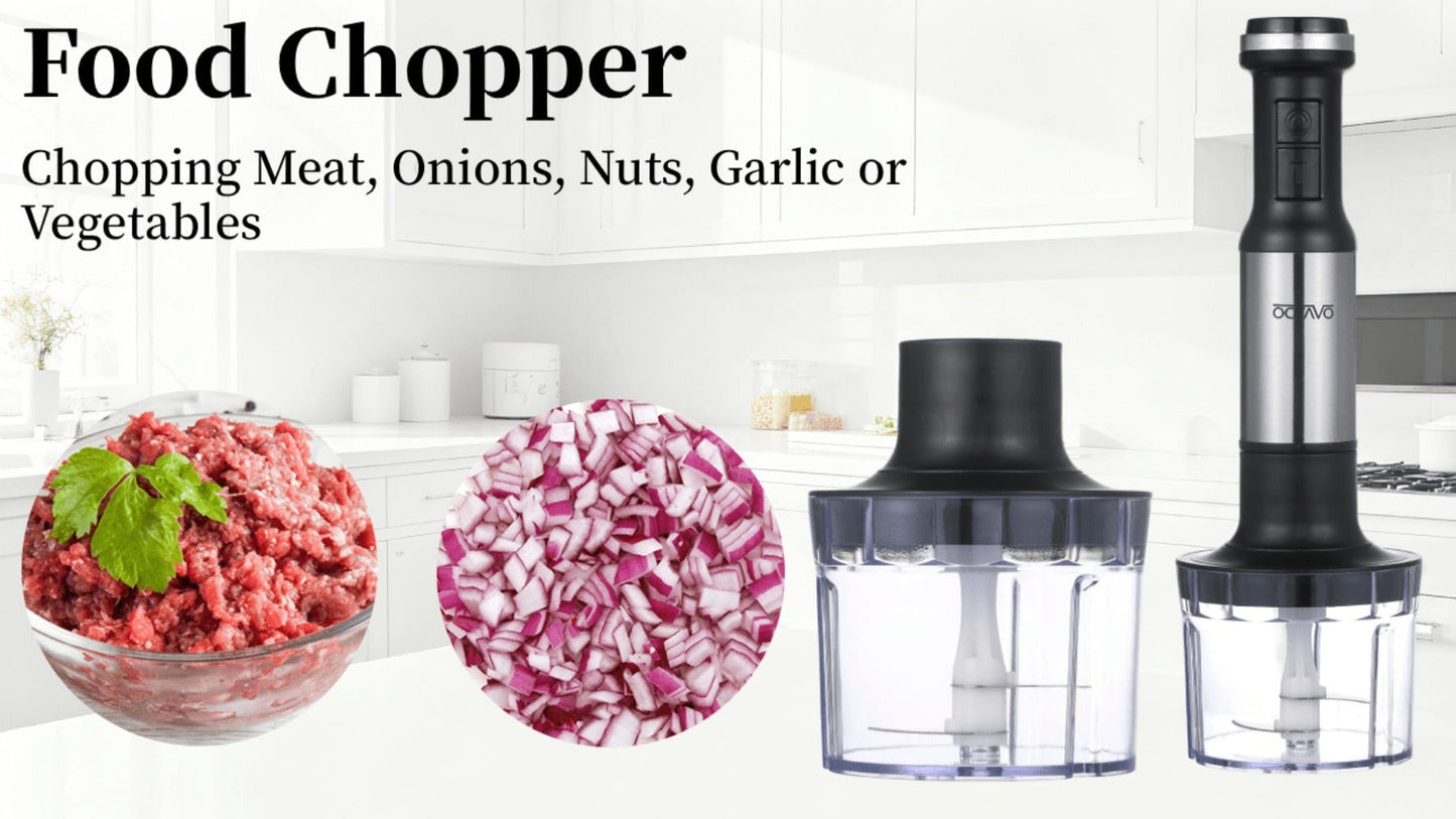 Silver Immersion Blender Set with 1000ml Beaker, 450ml Chopper, Whisk and Frother Attachments
