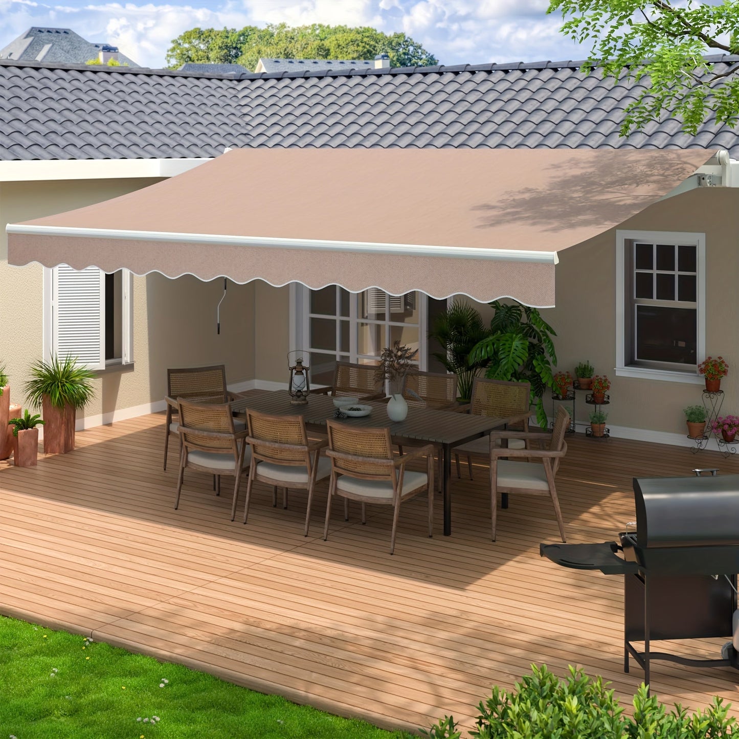 Retractable Awning Patio Manual Crank Aluminum UPF80+ Waterproof