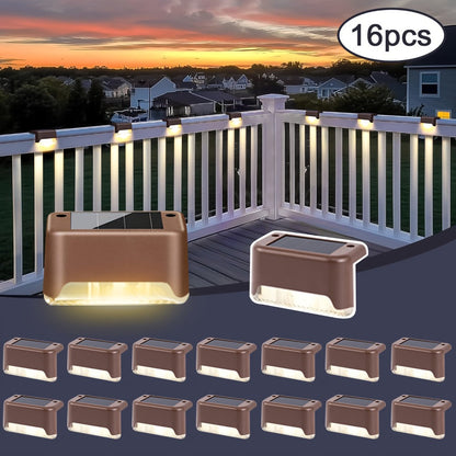 Solar Deck and Step Lights, 8- to 32-Piece Packs in Black, White or Brown with Integrated Panels