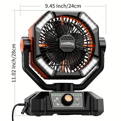 Camping Fan Battery Powered 20000mAh, Dual Motor 8-Speed Portable Tent Fan with Remote Control, 4 LED Lanterns and Hanging Hook, Rechargeable Outdoor Fan for Camping, Power Outage, Construction Site