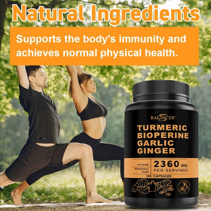Herbal Supplement with BALINCER Label, Turmeric Bioperine Garlic Ginger 2360mg per Serving, 120 Capsules