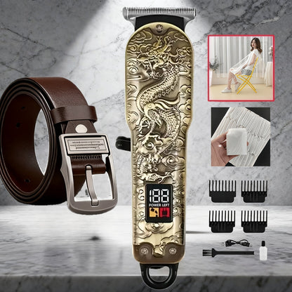 JH702 Hair Clipper Set with DC01 Fashion Belt, Digital Display, USB Charging and Two Engraved Design Options