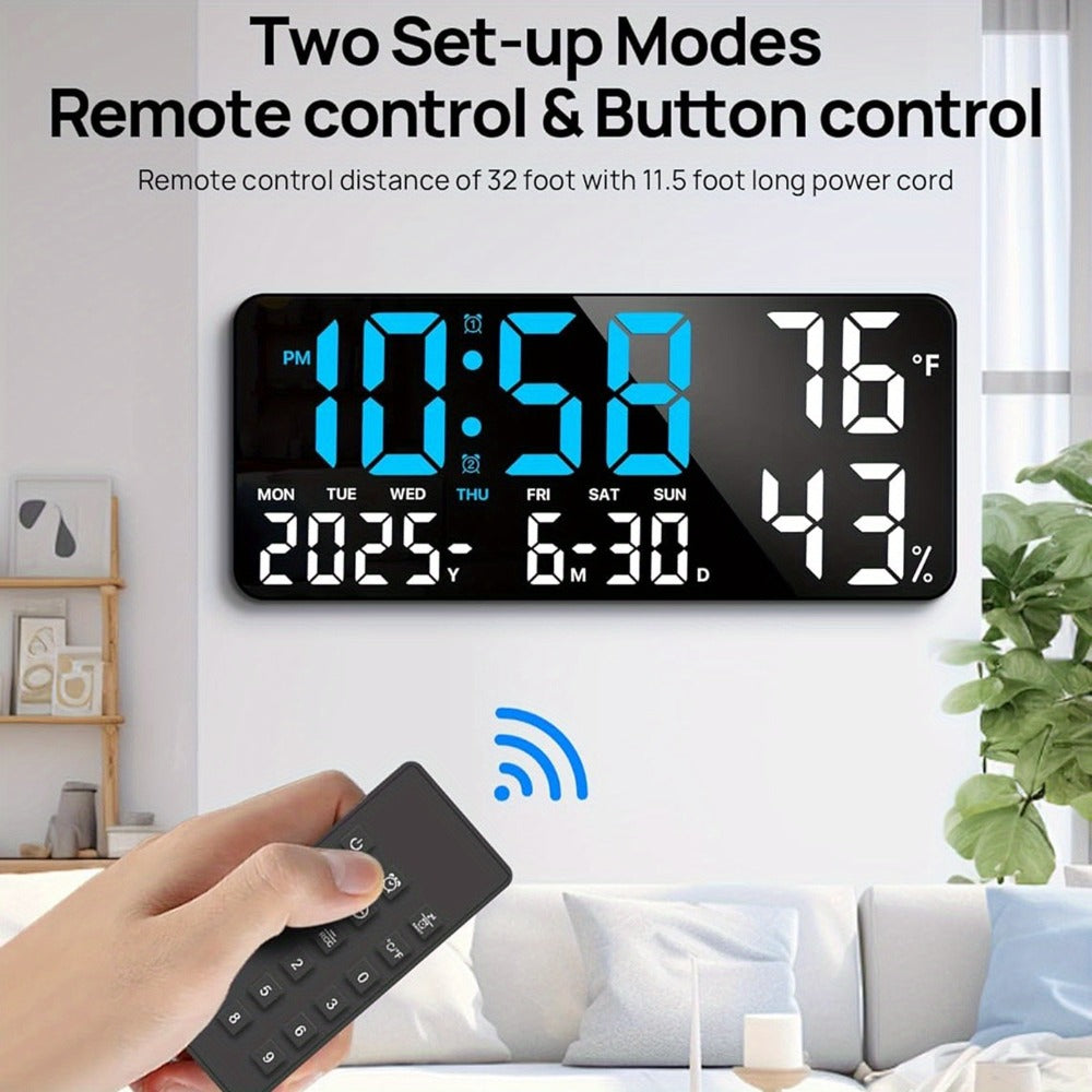 14.6-Inch Digital LED Wall Clock with Remote, Date, Weekday, Temperature and Humidity Color Options