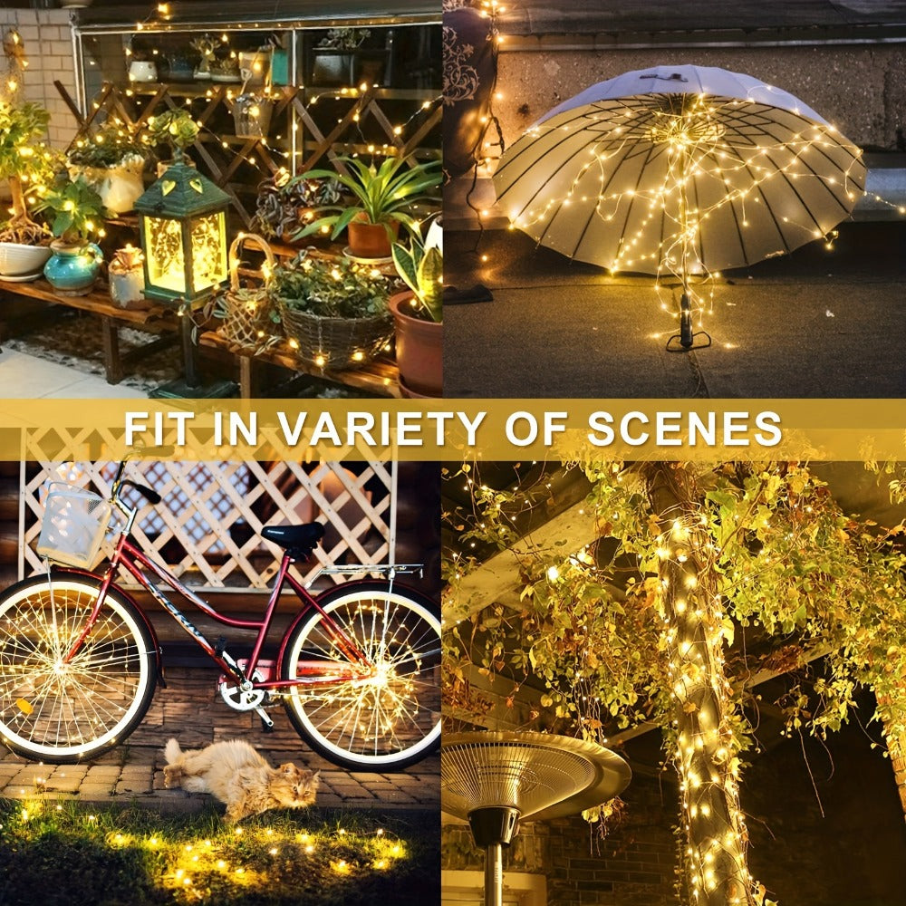Four-Pack Solar Fairy String Lights with 400 LEDs Total, 160 Feet and Five Color Options for Patio Decor