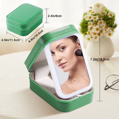 Lighted Makeup Case with LED Mirror & Cosmetic Organizer - 1200mAh Rechargeable USB Travel, for Makeup, Travel and Everyday Vanity Use