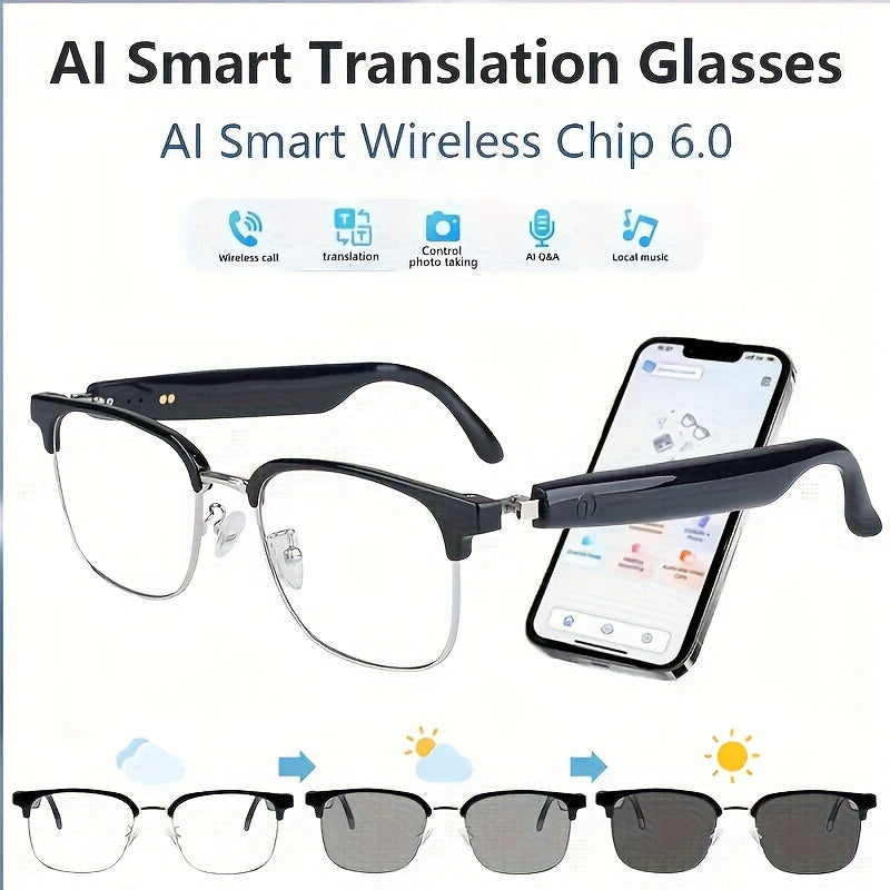 ChatGPT AI Smart Glasses with 8MP HD Camera – Real-Time Translation, Wireless Calling, Blue Light Protection, Dual Mic ENC, Touch Control, Photochromic & Camera-Free Variants for Men Women