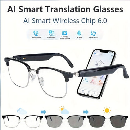 ChatGPT AI Smart Glasses with 8MP HD Camera – Real-Time Translation, Wireless Calling, Blue Light Protection, Dual Mic ENC, Touch Control, Photochromic & Camera-Free Variants for Men Women