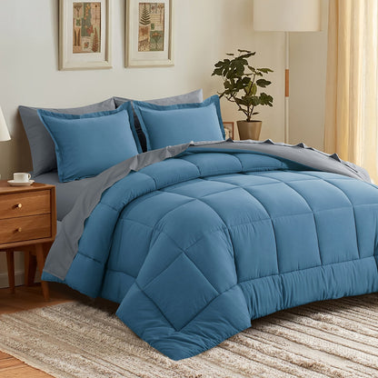 7 Piece Comforter Set Luxury Soft Fluffy Bedding All Season Bed in a Bag with Comforter Fitted Sheet Flat Sheet Pillowcases Hypoallergenic Breathable Easy Care Queen King Twin XL Full