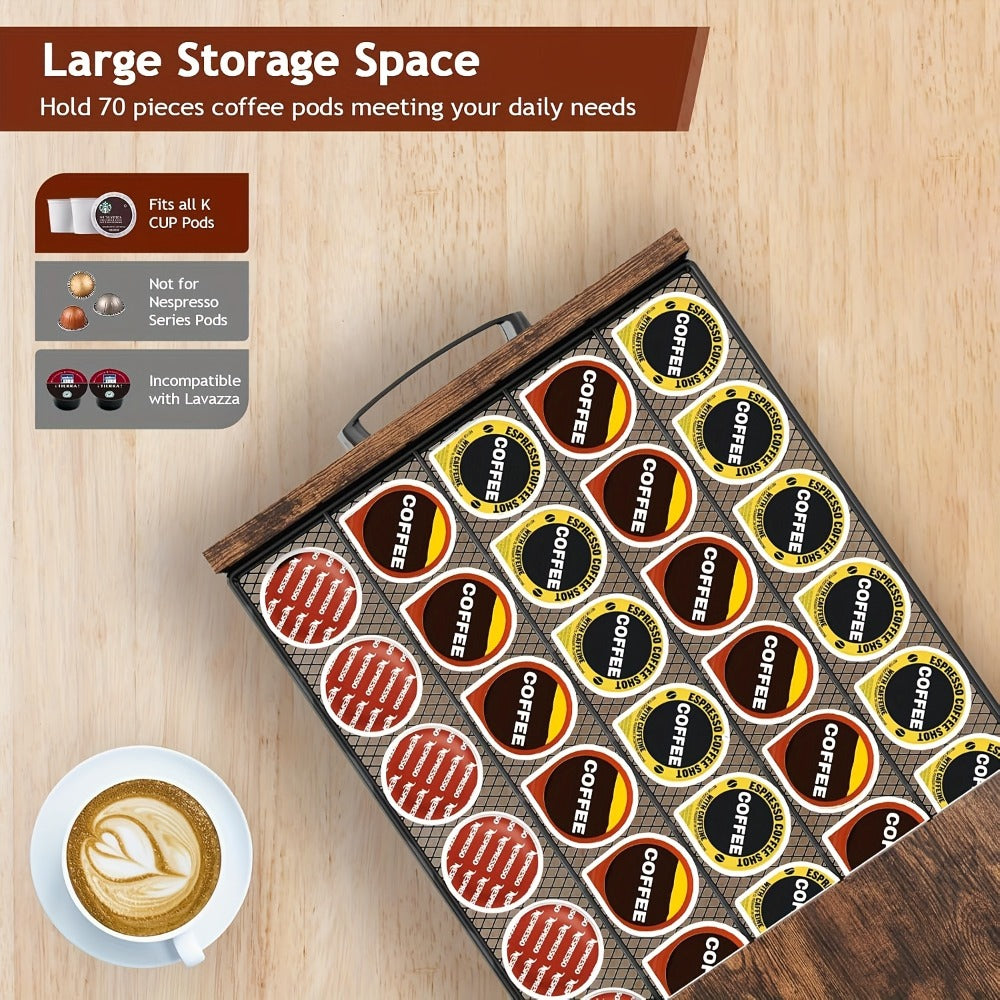 Coffee Capsule and Mug Rack Kitchen Organizer Single or Double Layer Countertop Stand in Rustic Brown