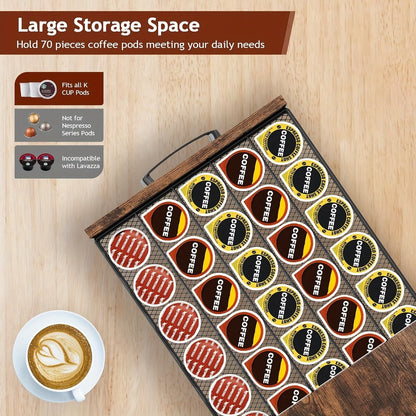Coffee Capsule and Mug Rack Kitchen Organizer Single or Double Layer Countertop Stand in Rustic Brown