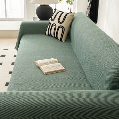 Sofa Cover 71-Inch Herringbone Jacquard Woven Throw with Tassel Fringe in Grey, Coffee, Green or Blue
