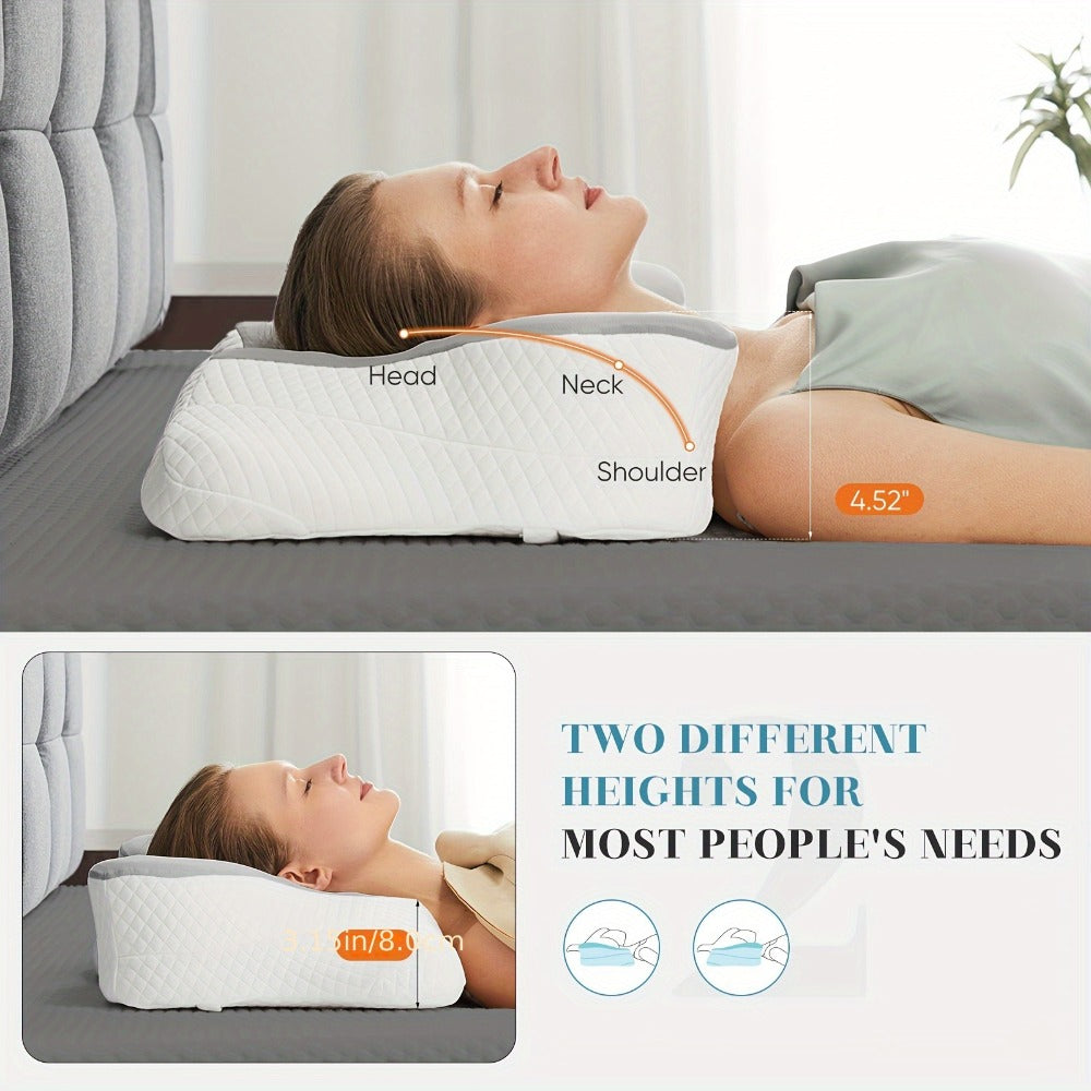 Memory Foam Cervical Pillow Ergonomic Contour Neck Support Orthopedic Bed Pillow for Side Back Stomach Sleepers with Cooling Pillowcase Queen King