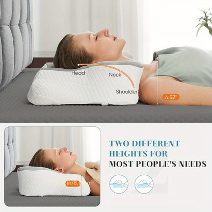 Memory Foam Cervical Pillow Ergonomic Contour Neck Support Orthopedic Bed Pillow for Side Back Stomach Sleepers with Cooling Pillowcase Queen King