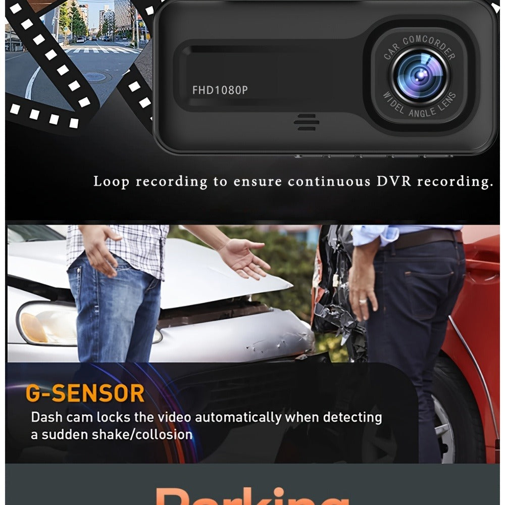 3 Channel Dash Cam Front Rear Inside 1440P+1080P+1080P with 64GB SD Card, Super Night Vision, Loop Recording, G-Sensor, Motion Detection, 24-Hour Parking Mode