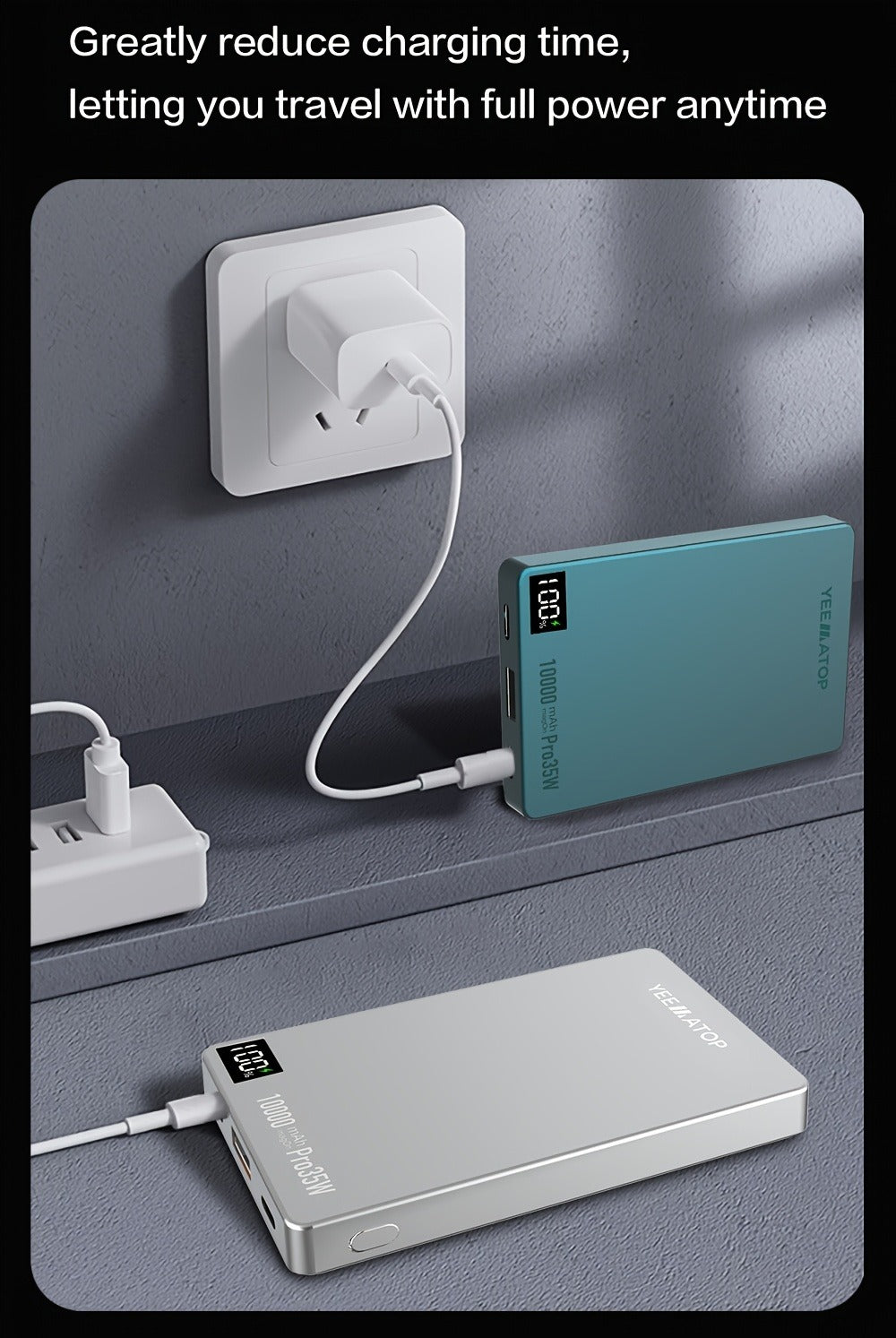 10000mAh Thin Magnetic Power Bank with 35W USB-C and 30W USB-A Port Markings in Four Colors