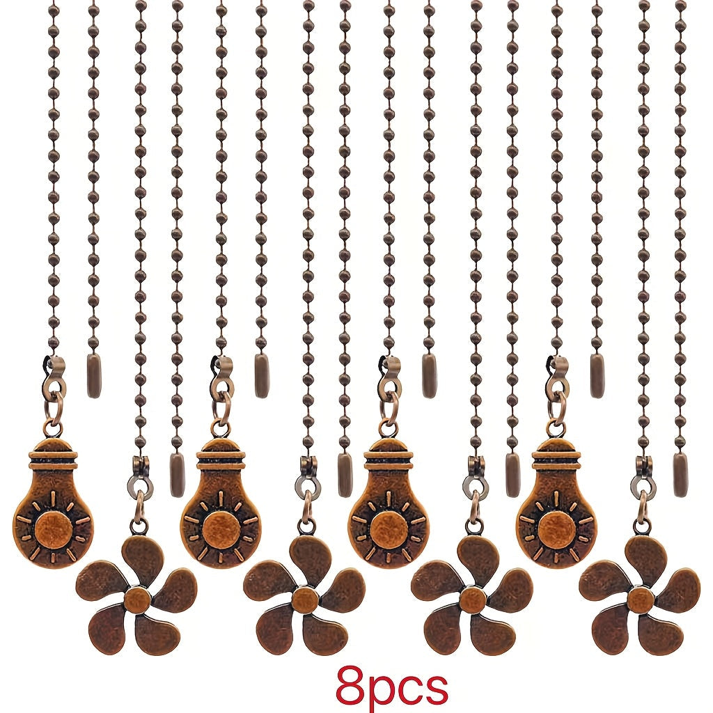 Eight-Piece Ceiling Fan Pull Chain Extension Set with Leaf and Bulb Pendants in Five Finish Options