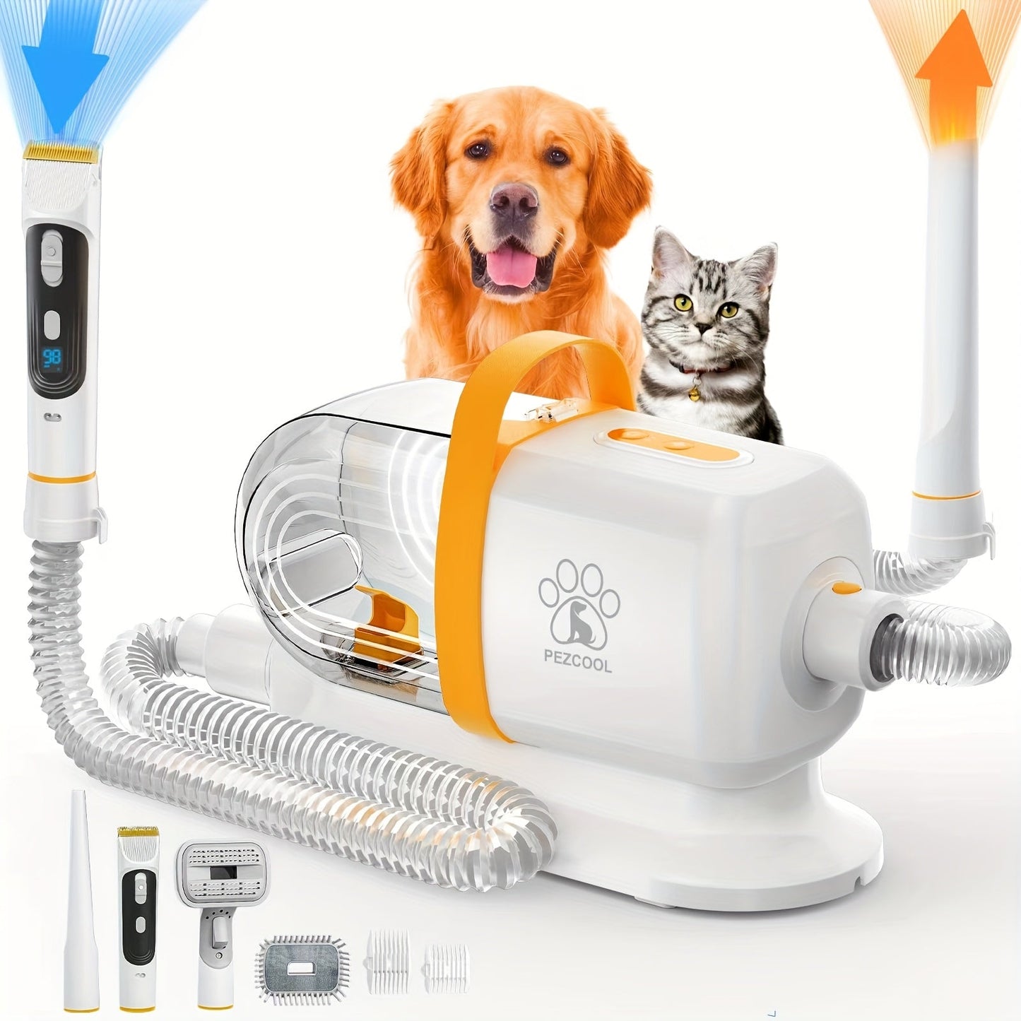Dog Grooming Vacuum 8-in-1 & 9-in-1 with Dryer Function – 2.2L Large Cup, Low Noise Pet Grooming Vacuum for Shedding, 6 Grooming Tools, Strong Suction Home Dog Grooming Kit (Purple or Orange)