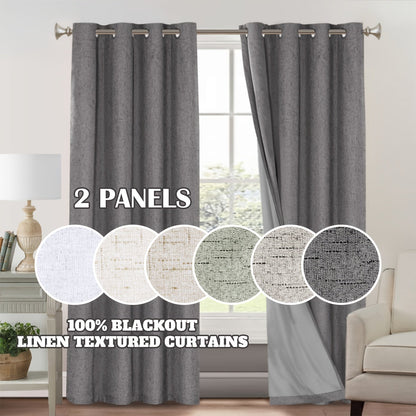 Two-Panel Linen-Textured Blackout Curtain Set in Six Colors with 52-Inch Width and Four Lengths