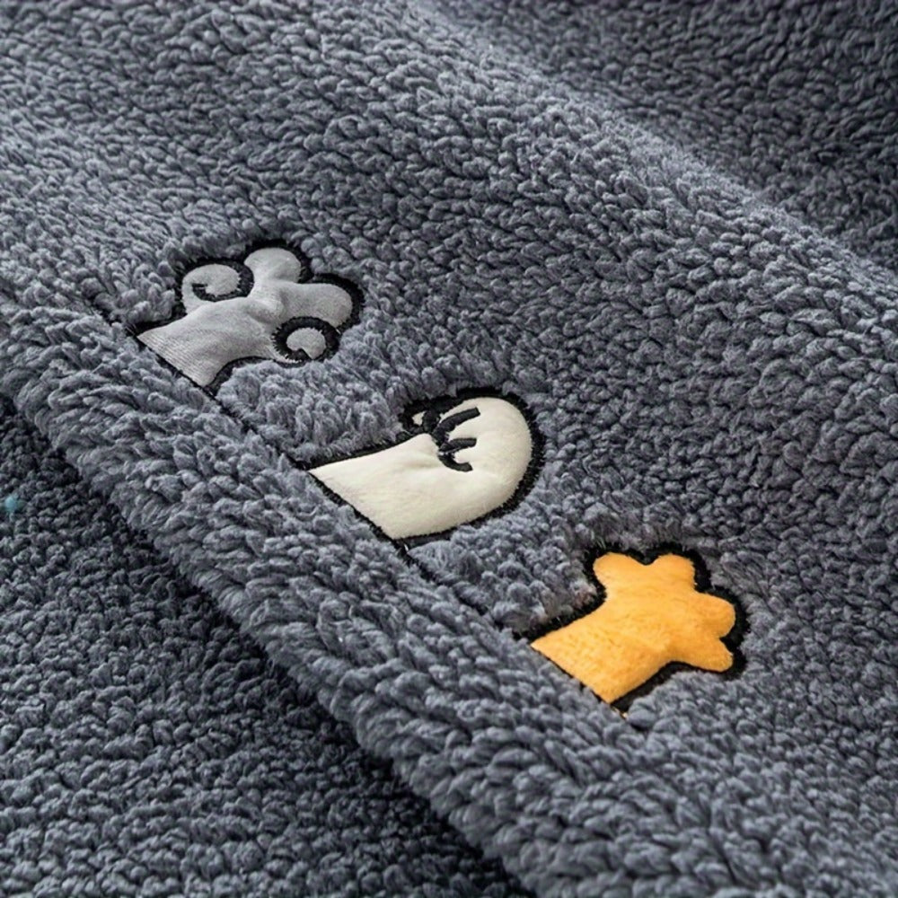 Sofa Cover Thick Plush Shearling Panels with Animal and Bone Embroidery and Non-Slip Feature for 2 to 4 Seats