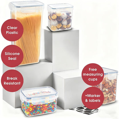 Airtight Food Storage Containers with Lids, BPA Free Leakproof Stackable Kitchen Organizer Set for Grain Nuts Cereal Pasta Dog Cat Food, with Labels & Marker